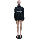 Casual Print Letter Zip Jacket