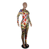 Geometric Pattern Printed Romper and Trousers