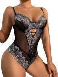Contrast Mesh Cross Lace Teddy Bodysuit