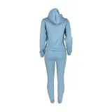 Autumn Winter Thick Drawstring Jogger Two Piece Light Blue Sweatpants and Hoodie Set