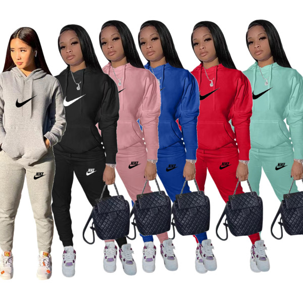 2022 Solid Printed Women Set Hooded Sweatshirt Jogger Pants Suit Tracksuit Matching Two Piece Set