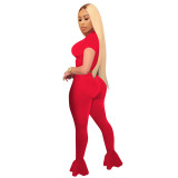 Solid Color Mesh Splicing Flared Pants Set