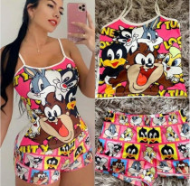 Casual Straps Graphic Print Shorts Suit Yoga Short Set