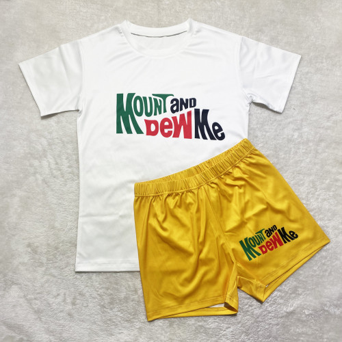 Casual Solid Color Graphic Print Short Sleeve Shorts 2 Piece Set