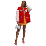 Casual Red Printed Baseball Uniform Jacket
