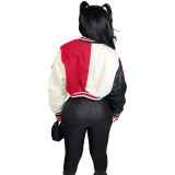 Casual Colorblock Button Fashion Print Double Thread Baseball Jacket