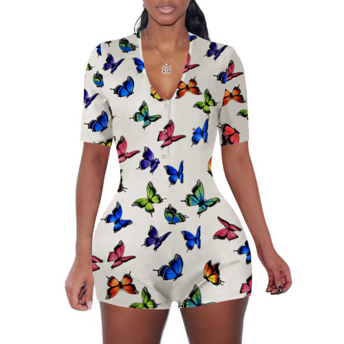 Casual Cartoon Printed Letters Home Short Jumpsuit