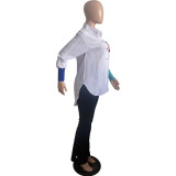 Casual Thread Stitching Colorful Button Embroidery Cardigan Irregular Shirts