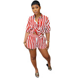 Summer Fashion Striped Printed Loose Shirt Two-Piece Set