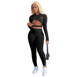 Sexy Cross Cutout Sports Two Piece Women Clothing Set with Hollow Out