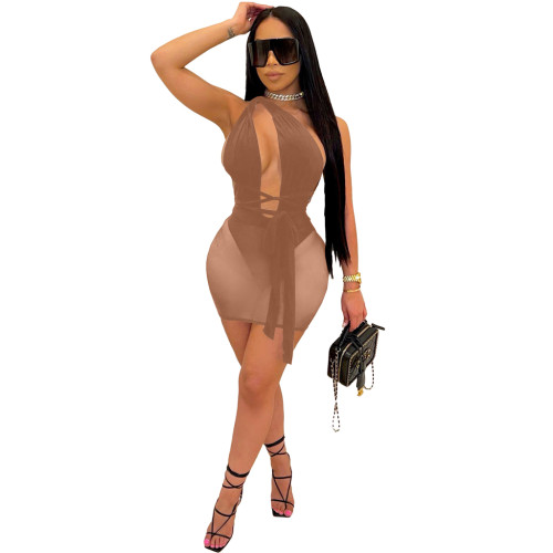 Sexy Mesh See-through Culottes Dress