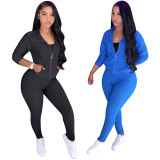 Solid Jacquard Butt Scrunch Zip Up Leggings Set