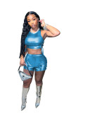 Hot Stamping Lace-Up Hollow Sleeveless Two-piece Short Set