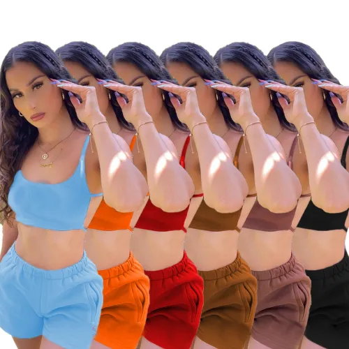 Summer Hollow Outfits Casual Straps Backless Two-piece Shorts Sportswear Set