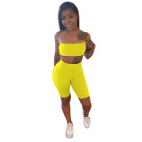 Solid Color Crop Tube Top and Shorts
