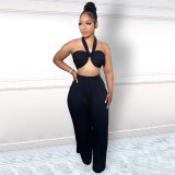 Sexy Halter Wrapped Top Wide-leg Pants Two Pieces
