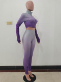 High Neck Gradient Embroidered Letters Sports Two-Piece Set