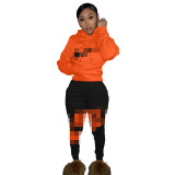 Fashion Nova Orange/Black Offset Printing Letter Two Piece Jogger Set with Hoodie