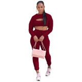 Sportswear 3 Piece Pants Sets Solid Ribbed Pit Track Jogging Sets