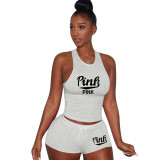Cotton Printed Letter Breathable Sweatpants Short Set