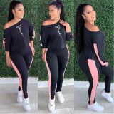 Autumn Fashion Stitching Printed Two Piece Set