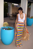 Sexy Color Block Fringe Hem Crochet Cover Up Skirt