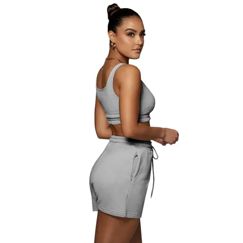 Casual Embroidery Sports Double Vest and Shorts with Pocket