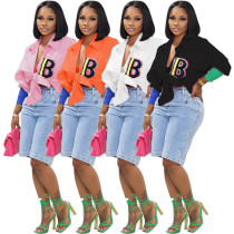 Letter Embroidered Shirt Top