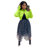 Fashion Women's Stitching Ribbed Casual Stand Collar Crop Padded Jacket