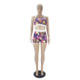 Sexy Graphic Print Yoga Tank Top Shorts Set