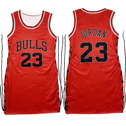 Casual Sleeveless Letter Print Double-sided Pattern Bandage Basketball Shirt Dress