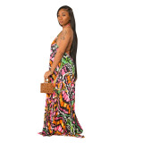 Casual Pattern Print Halter Maxi Dress