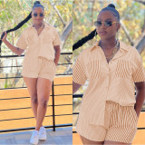Casual Printed Striped Shirt Two Piece Set