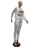 Copy Casual Print Gradient Patchwork Sweatsuit Hooded Collar Long Sleeve Three Pieces