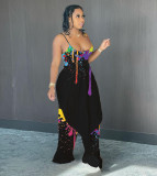 Sexy Splash Ink Print Straps Top And Pants 2 Piece Sets