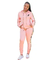 Casual Letter Print Hooded Two Piece Outfits