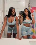Sexy Solid Split Joint Mesh See Through U Neck Sleeveless Crop Vest Two Pieces