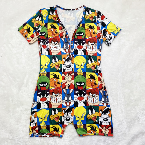 Casual Cartoon Printed Letters Home Short Jumpsuit
