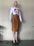 High Waist Beveled Irregular PU Skirt