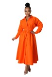 Fashion POLO Collar Loose Long Sleeve Long Dress