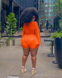 Casual Solid Orange Split Joint V Neck Sleeveless Plus Size Rompers with Belted