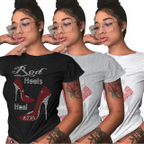 Black Pullover Hot Drill Short Sleeve Tees