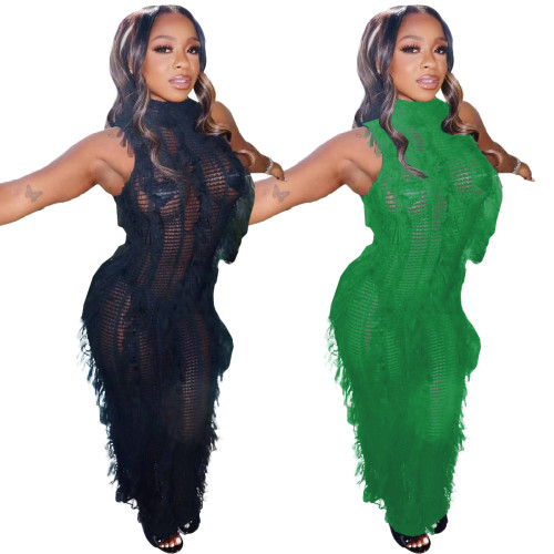 2023 Summer Knitted Sleeveless Mid Dresses