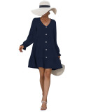 Women's Casual Dress Button Down Shift Tunic Short Sleeve Shift Ruffle V Neck Flowy Swing Dresses
