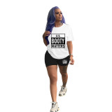 Casual Solid Color Graphic Print Short Sleeve Shorts 2 Piece Set