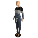 Casual Colorblock Hooded Zipper Pant Set