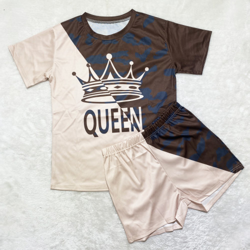 Casual Printed Tracksuit Women Short Sleeve Two Piece Outfits with Pockets
