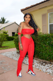 Solid Color Crop Top and Pleated Split Micro Trousers
