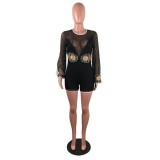 Lace Round Neck Hollow Embroidered Romper