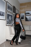 High Waist Stretch Split Hem Leather Pants